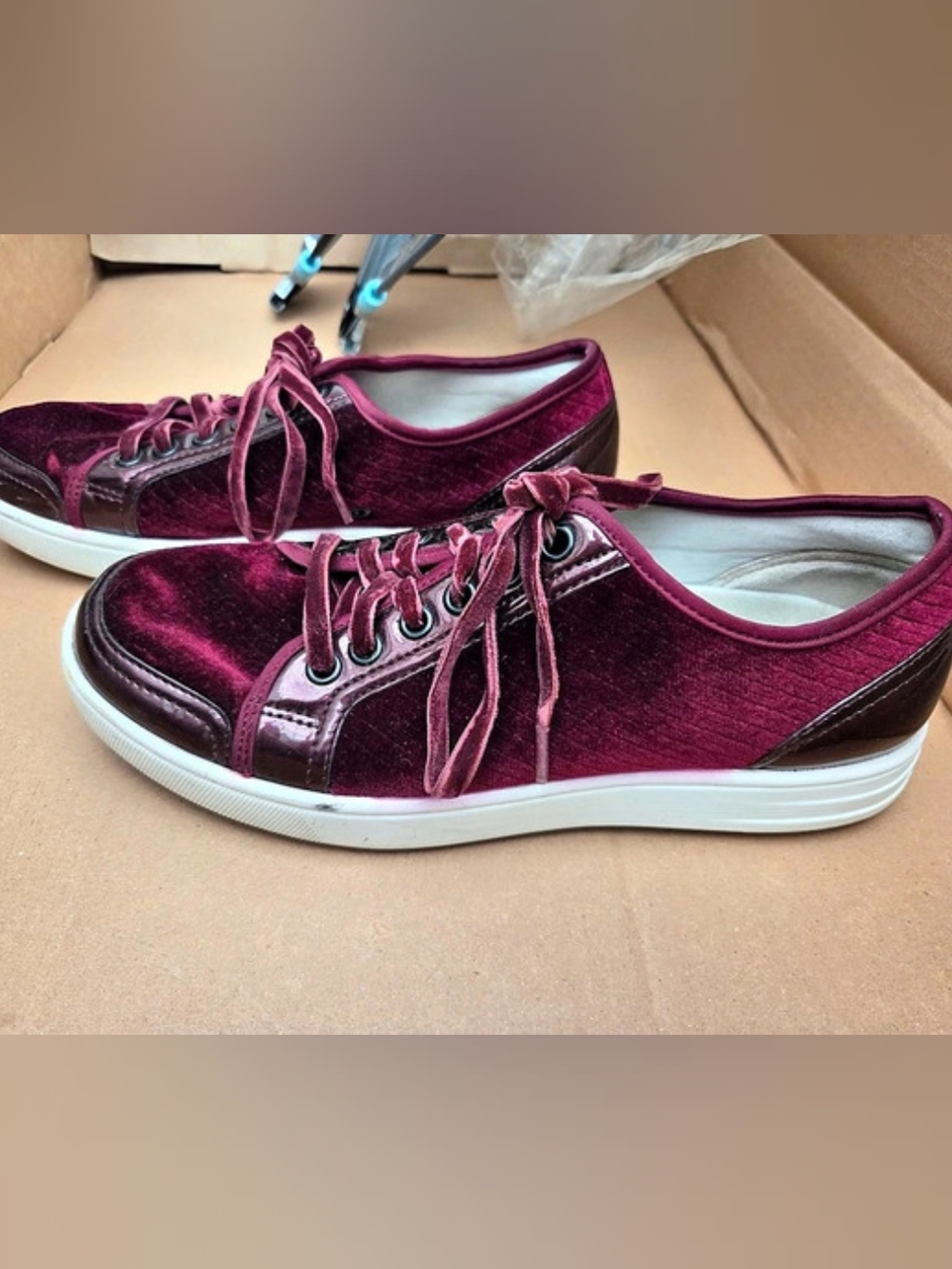T R A Q by Alegria Casual Velvet Sneakers in Burgundy size 37 (6,6.5) worn 2x